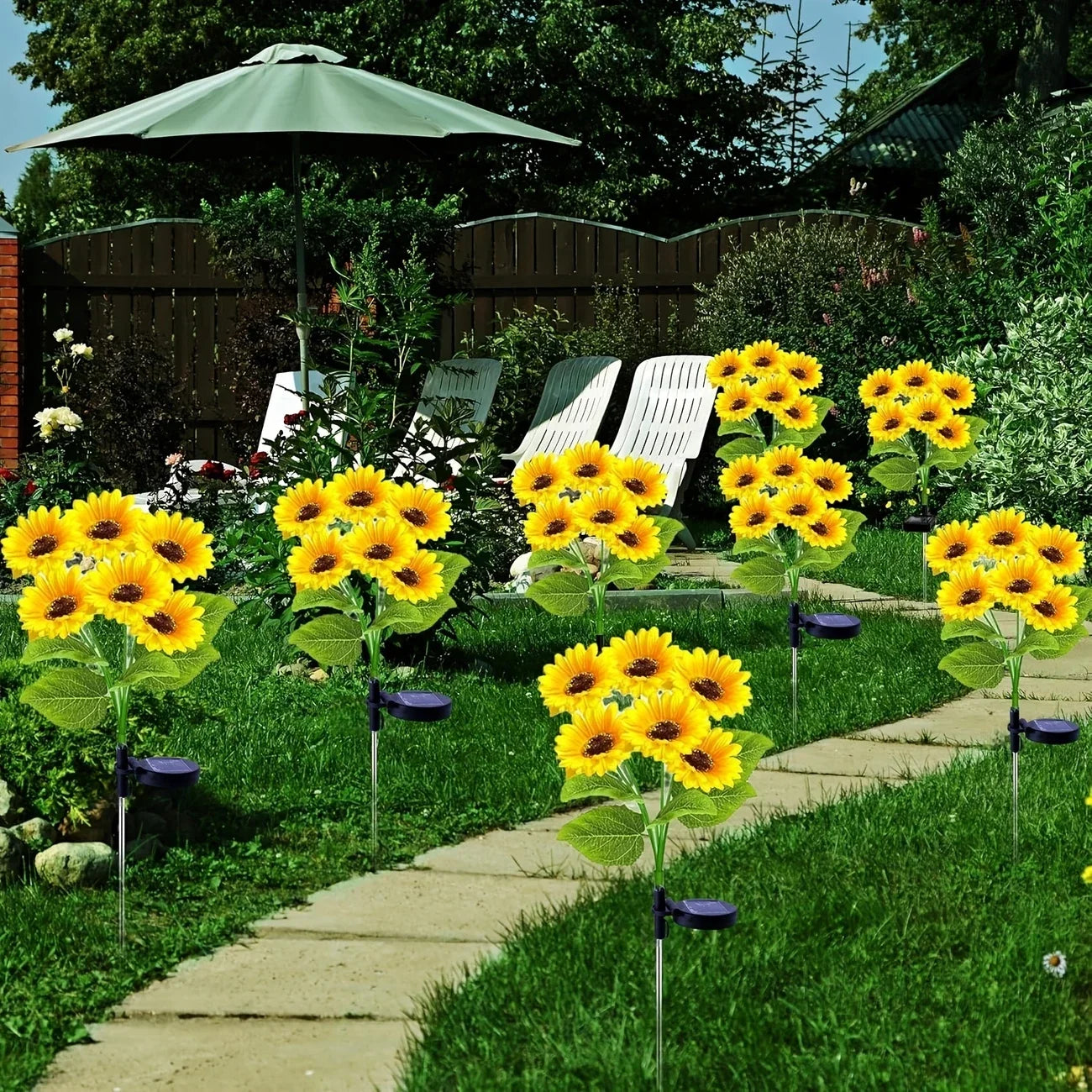 3/6 Heads LED Lawn Light Outdoor Solar Sunflowers Sense Garden Lights Yard Wedding Thanksgiving Decor Light Festival Decoration