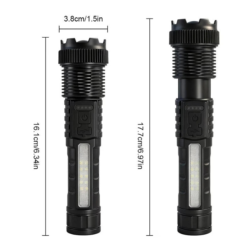 2pcs/set High Power LED Flashlight Strong Light Tactical Torch Rechargeable Portable Lamp Outdoor Emergency Camping Lantern