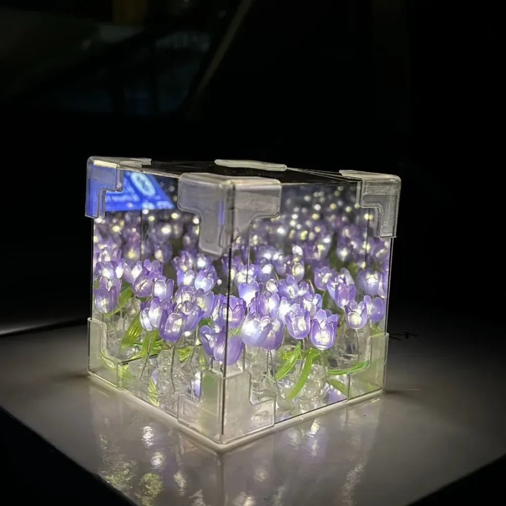 DIY Tulip Sea Mirror Night Light Car Decoration Materials Handmade Birthday Gifts for Friends and Colleagues
