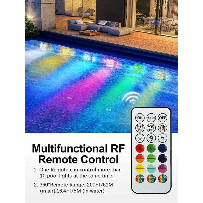 Underwater Lights LED Submersible Pool Lights Rechargeable 200FT Remote Control Swimming Pool Light with Timer Color changing