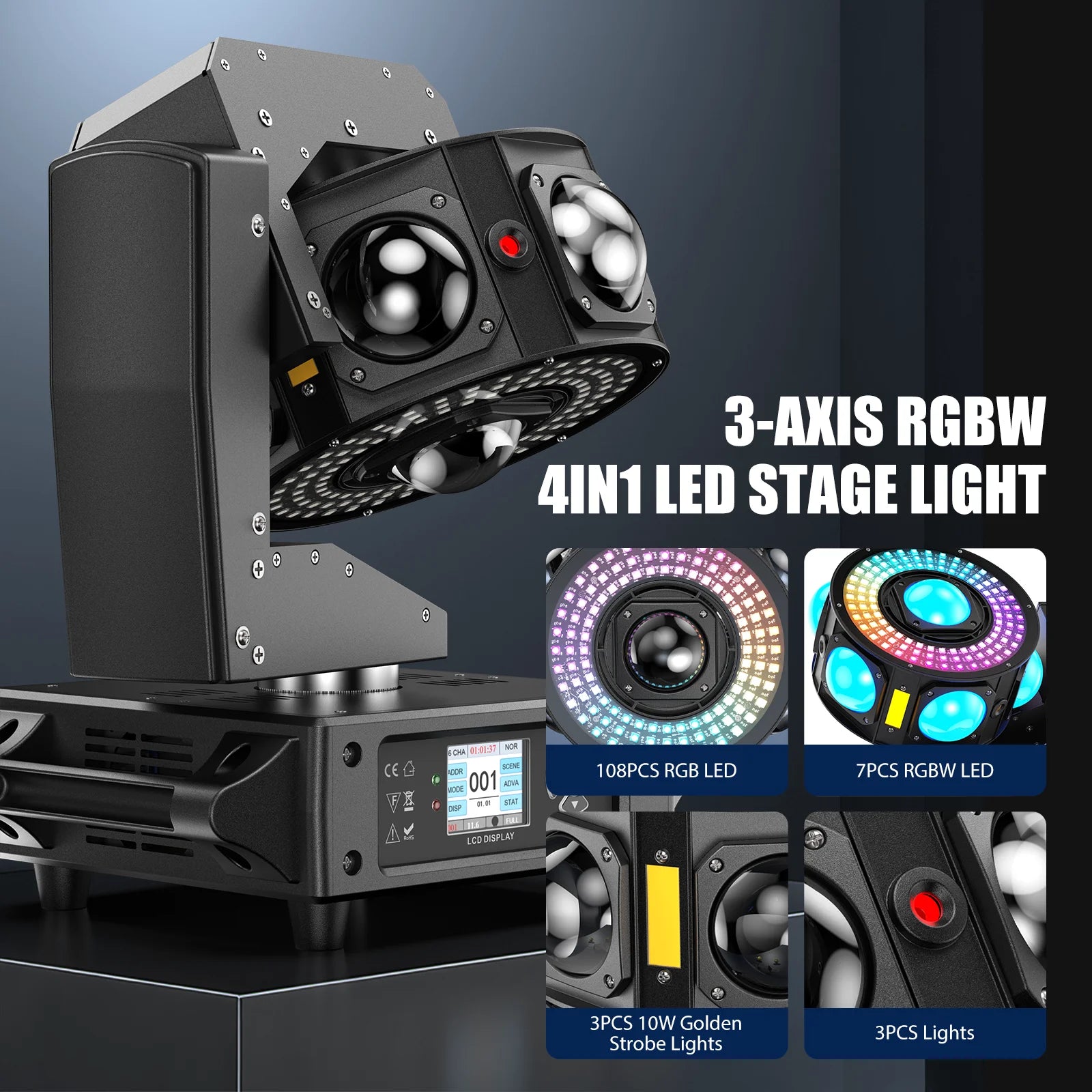 Datewink 160W LED Beam Moving Head Lights RGBW 360°Rotation Stage Lighting Projector DMX512 For Disco DJ Wedding Party Show Club