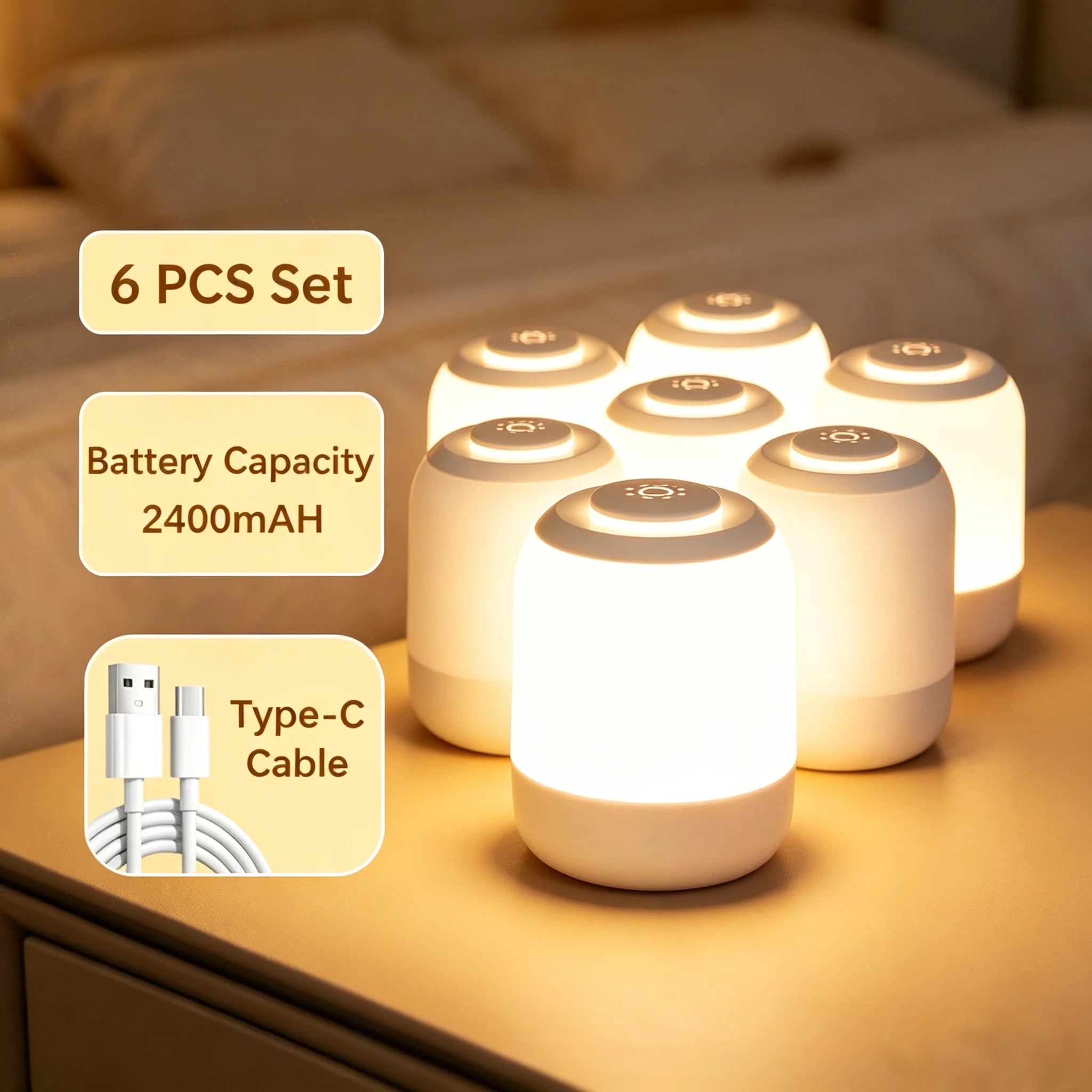 Rechargeable Touch LED Night Light, 3 Color Stepless Dimmable Bedside Lamp, Portable Table Lamp for Bedroom Nursery