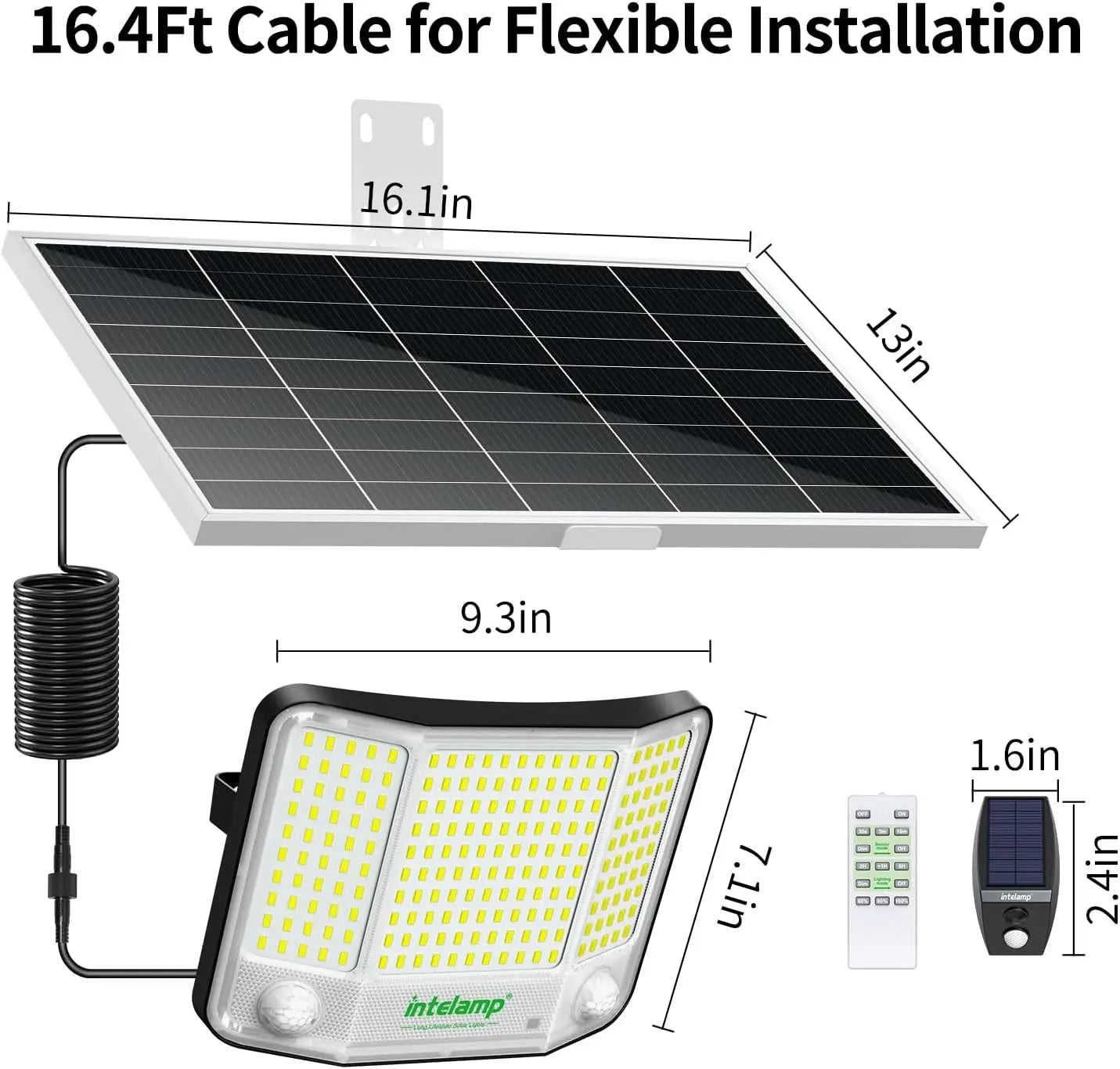 Intelamp 20000 Mah Outdoor Solar Flood Lights with Long Battery Life, Super Large Solar Panel, Faster Charging, Dual Motion Sensors, Detect Wider and Longer Areas, Waterproof, for Garden, Yard, Garage