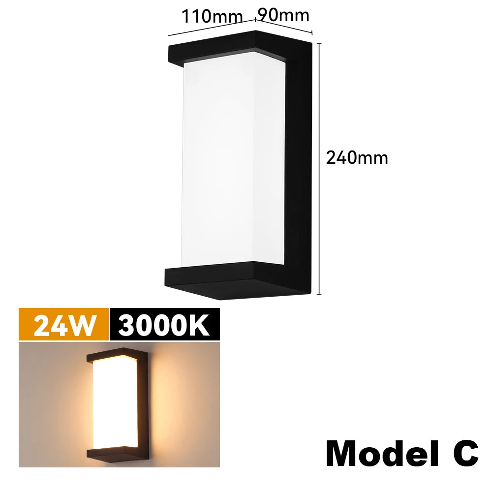 IP65 Waterproof Outdoor LED Wall Lamp 24W AC85-265V Exterior Wall Lighting Plastic Lamp Body Warm White Porch Light Garden Light