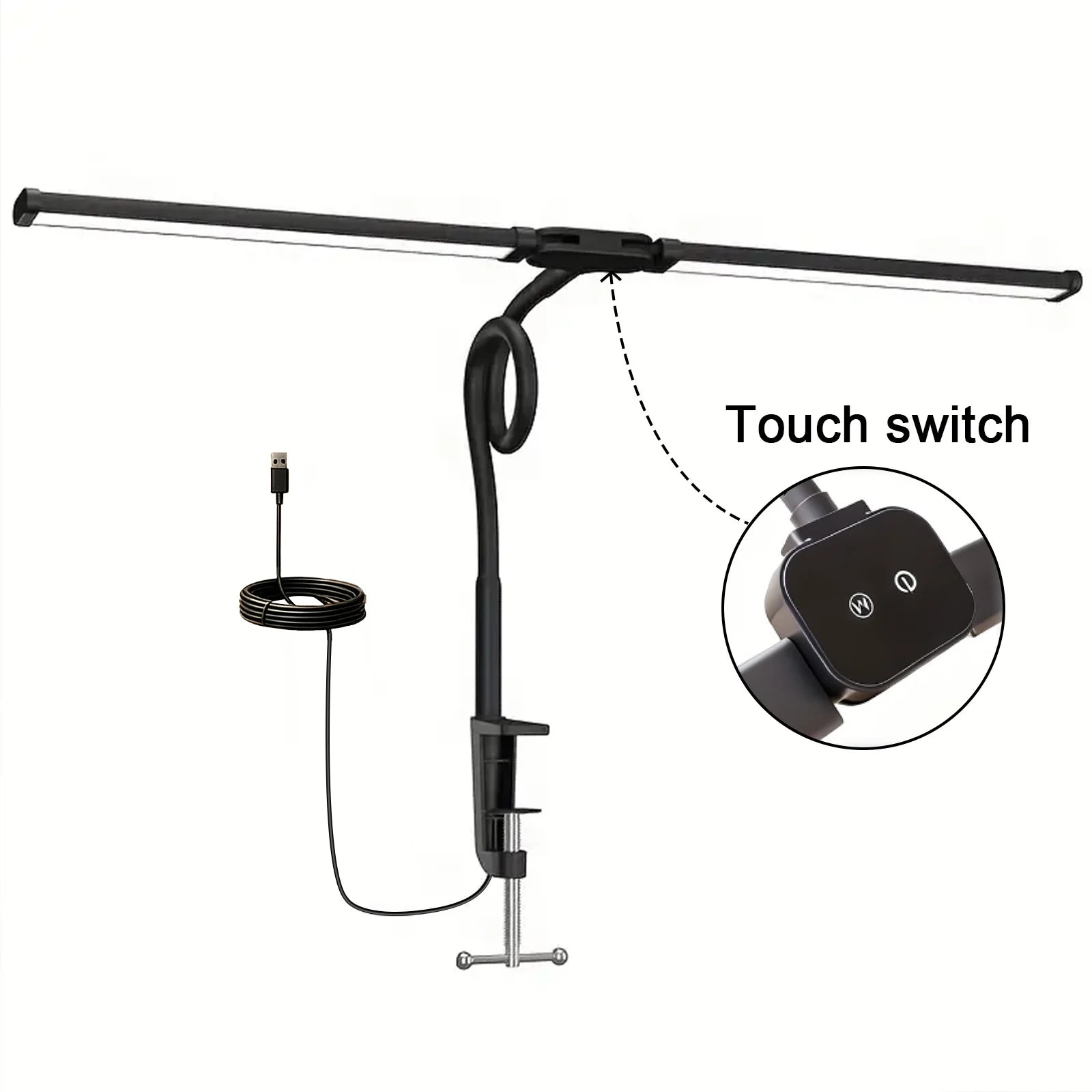 Double Head Desk Lamp LED Clip-on 3 Modes Brightness Adjustable 3000K-6000K USB Adapter Computer Screen Light 180 Degree Foldable for Reading Studying Office