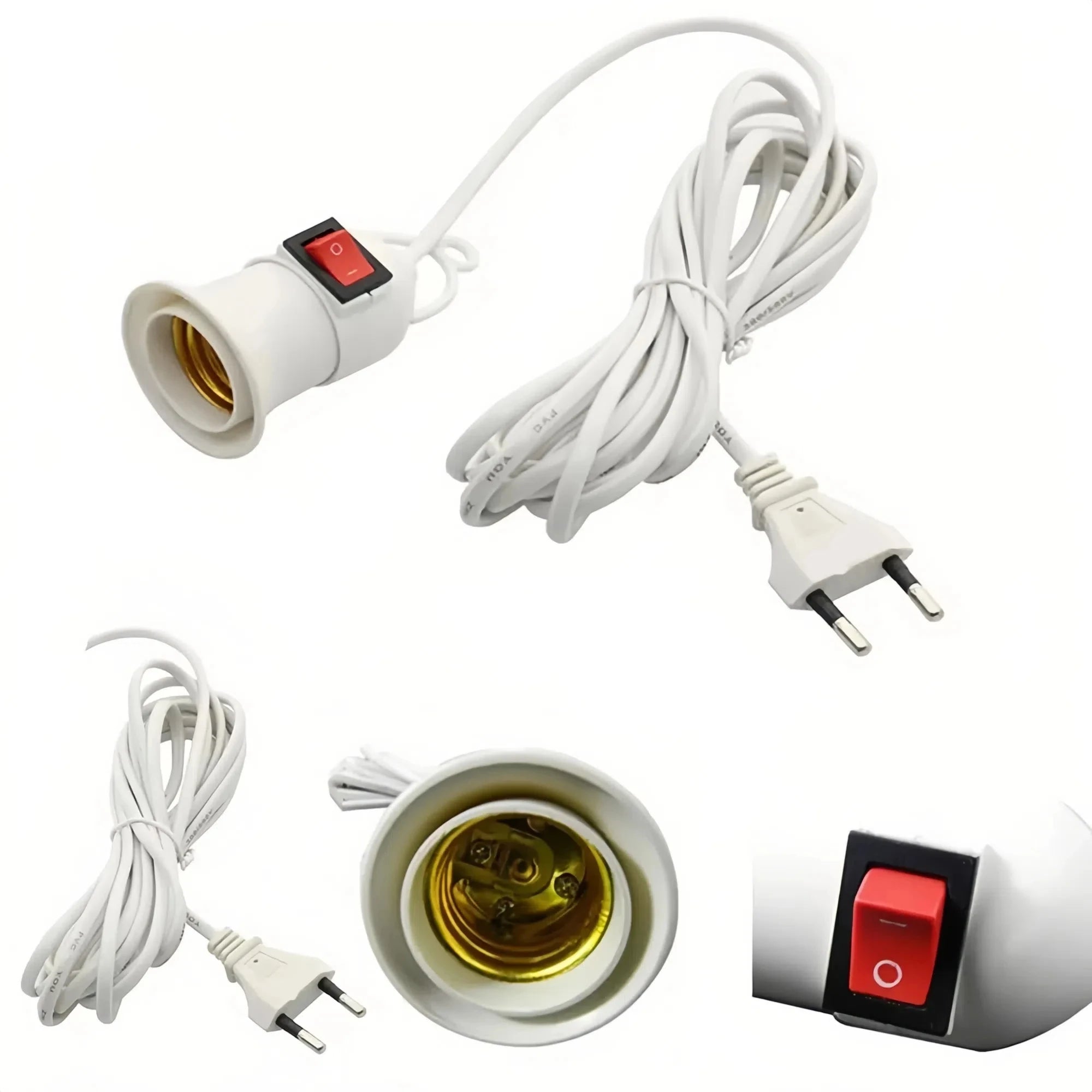 5/10m Lamp Bases Universal With Switch Led Bulb Socket Adapter E27 Screw Lamp Holder Accessories Tools Two Plugs Suspension