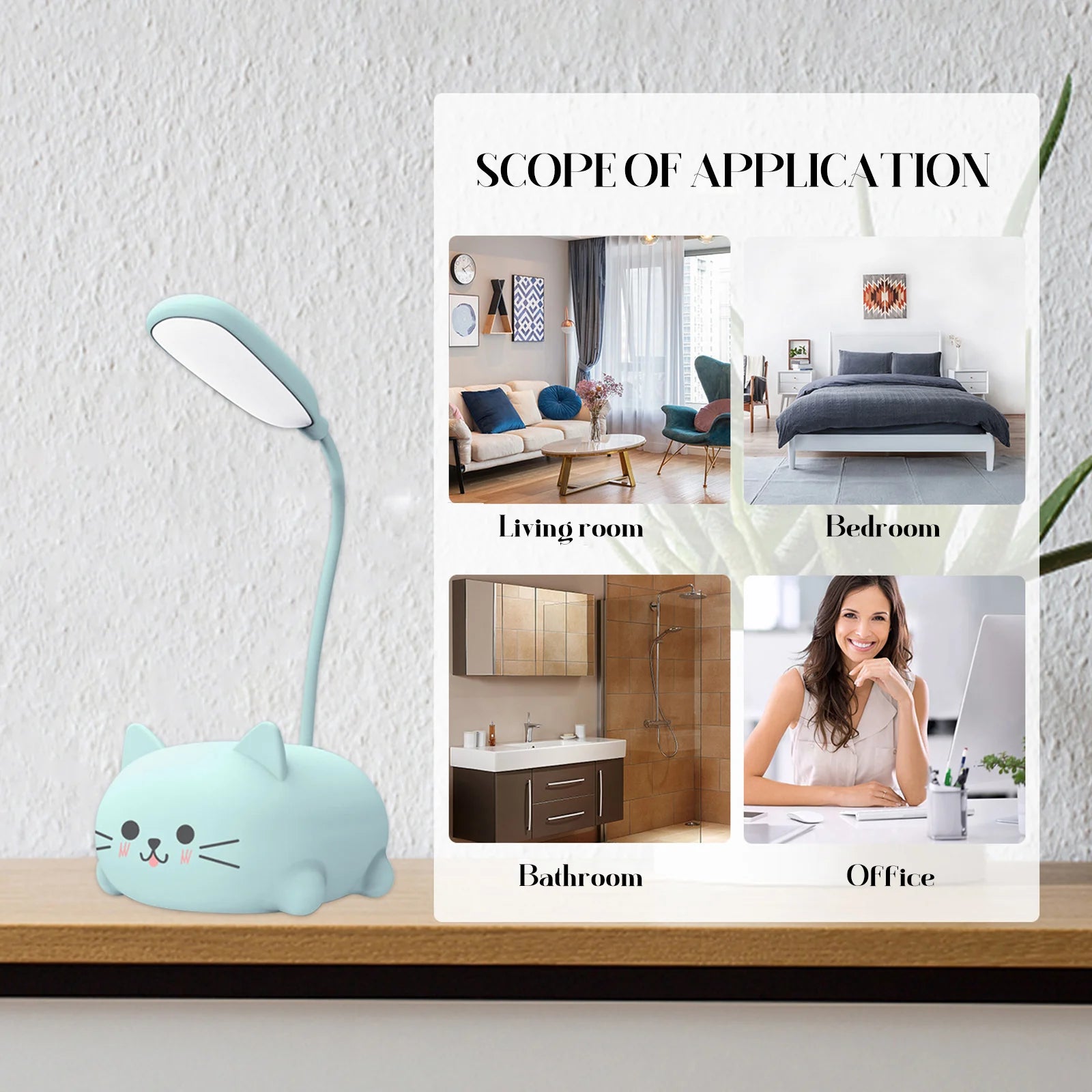 USB Night Light Foldable Cute Cat Student Learning Light Rechargeable 400mAh Adjustable Gooseneck Kids Gifts for Bedroom Office