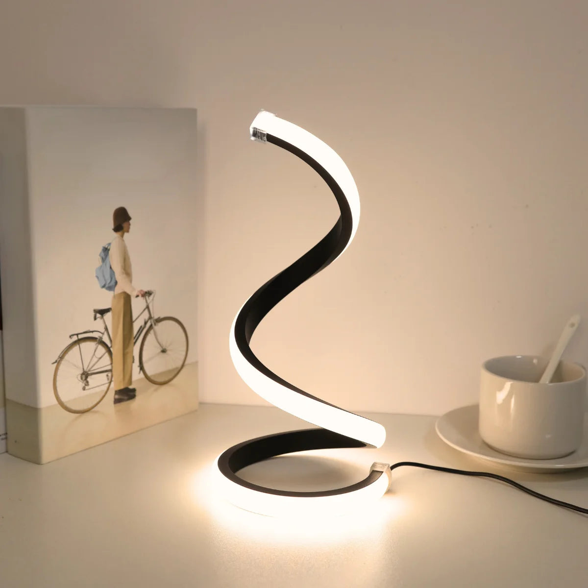 LED Spiral Desk Lamp Modern Three Color Dimming USB Power Button Switch Bedroom Bedside Study Home Decoration Desk Lamp