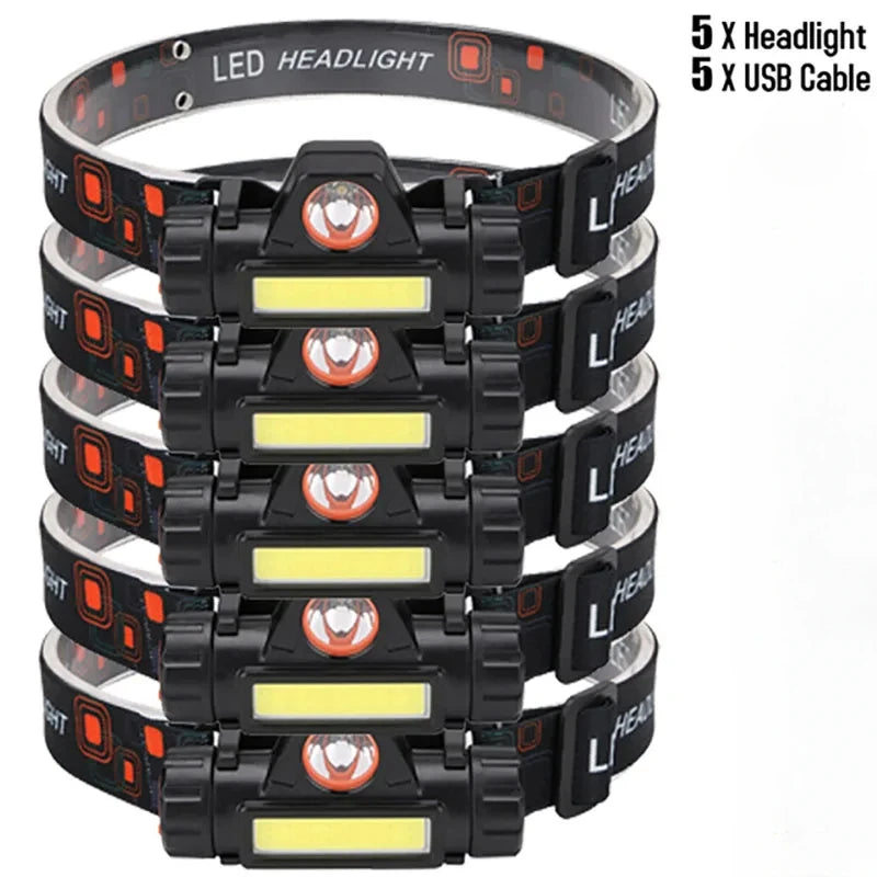 Portable Mini Powerful LED Headlamp XPE+COB USB Rechargeable Hunting Headlight Waterproof Head Torch with Tail Magnetic