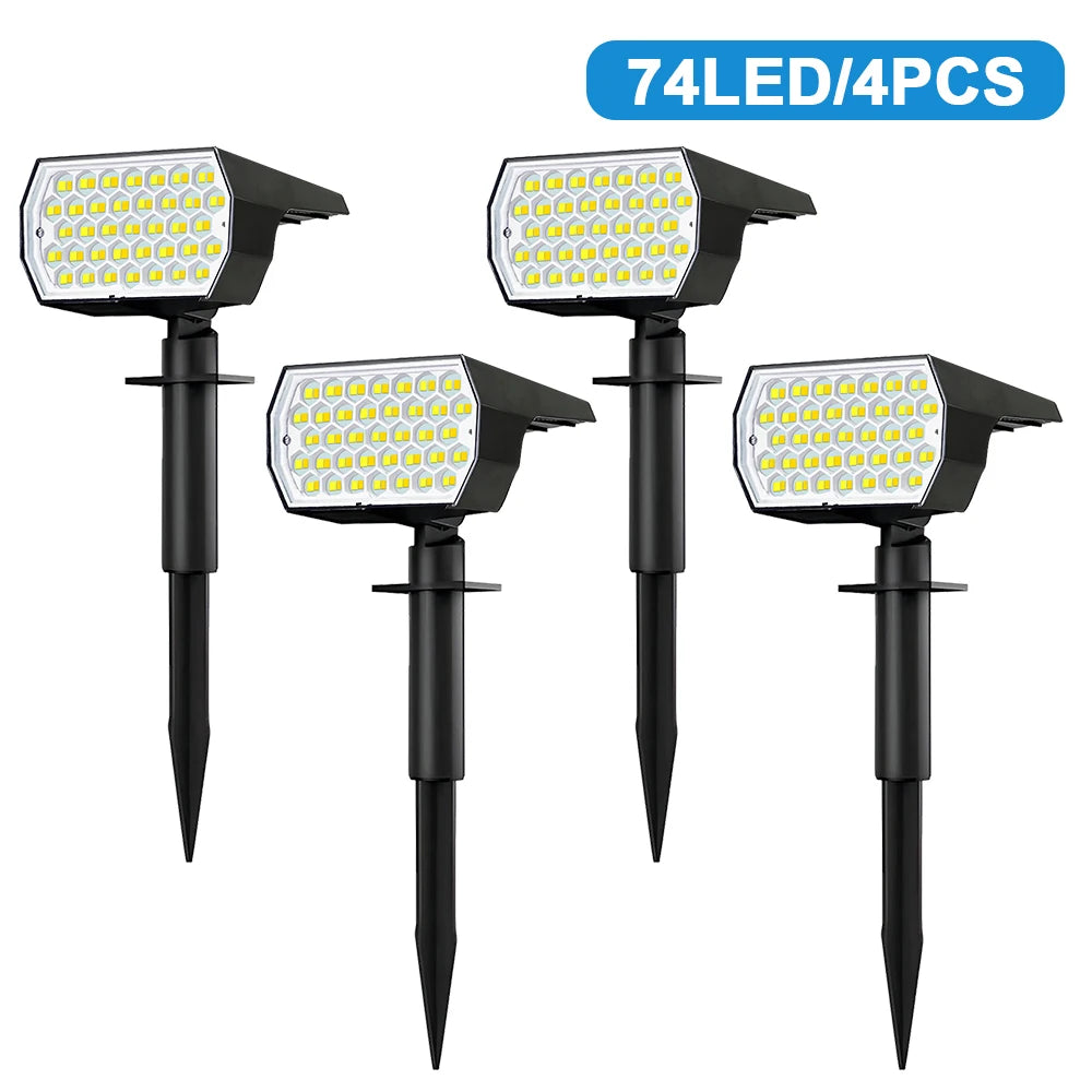 1-6PCS 74LED Tricolor Solar Spot Lights Super Bright Waterproof IP65 Solar Powered Garden Lighting For Outside Landscape