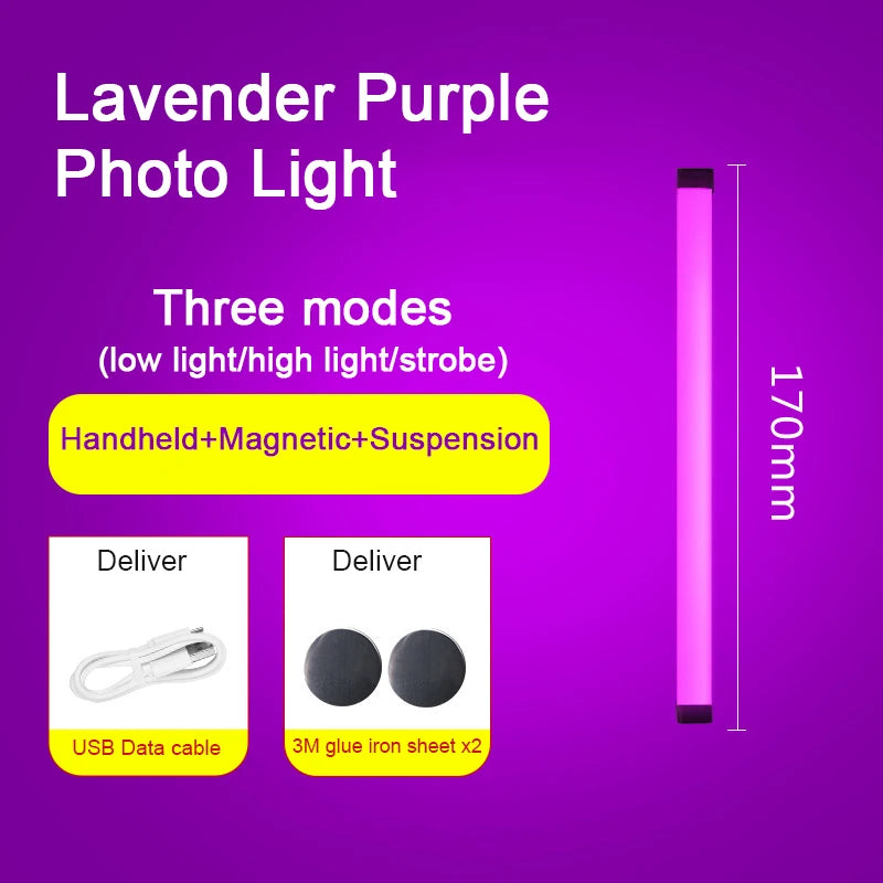 Colorful Tube Light RGB Light 32cm USB Light Night Light Purple Blue Light Stick Room Lamp Handheld Hanging Fill Light Photo