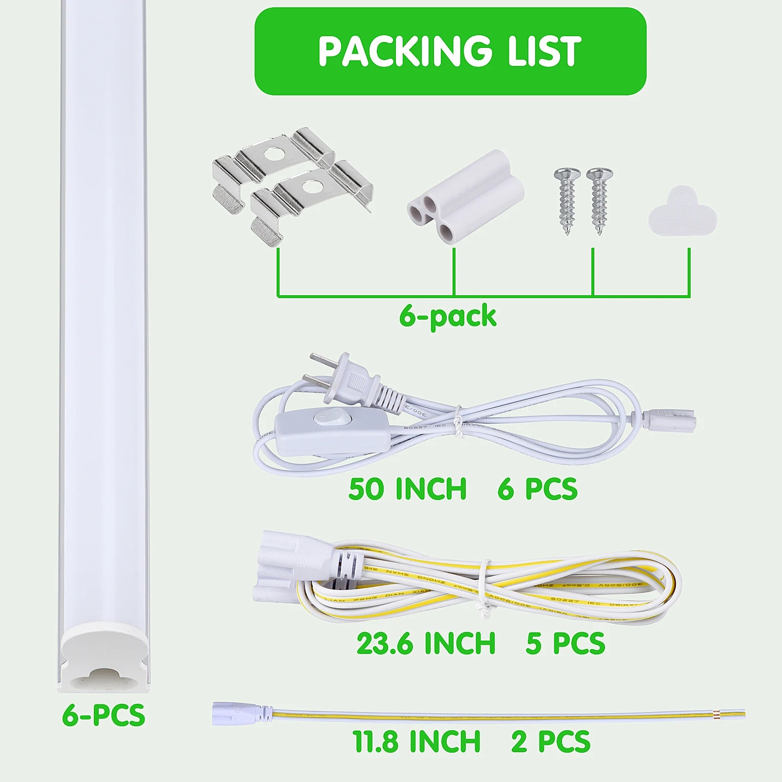 (6 Pack) LED T5 Integrated Single Fixture, 4FT, 3200lm, 6500K Super Bright White, 24W Utility LED Shop Light, Ceiling and Under