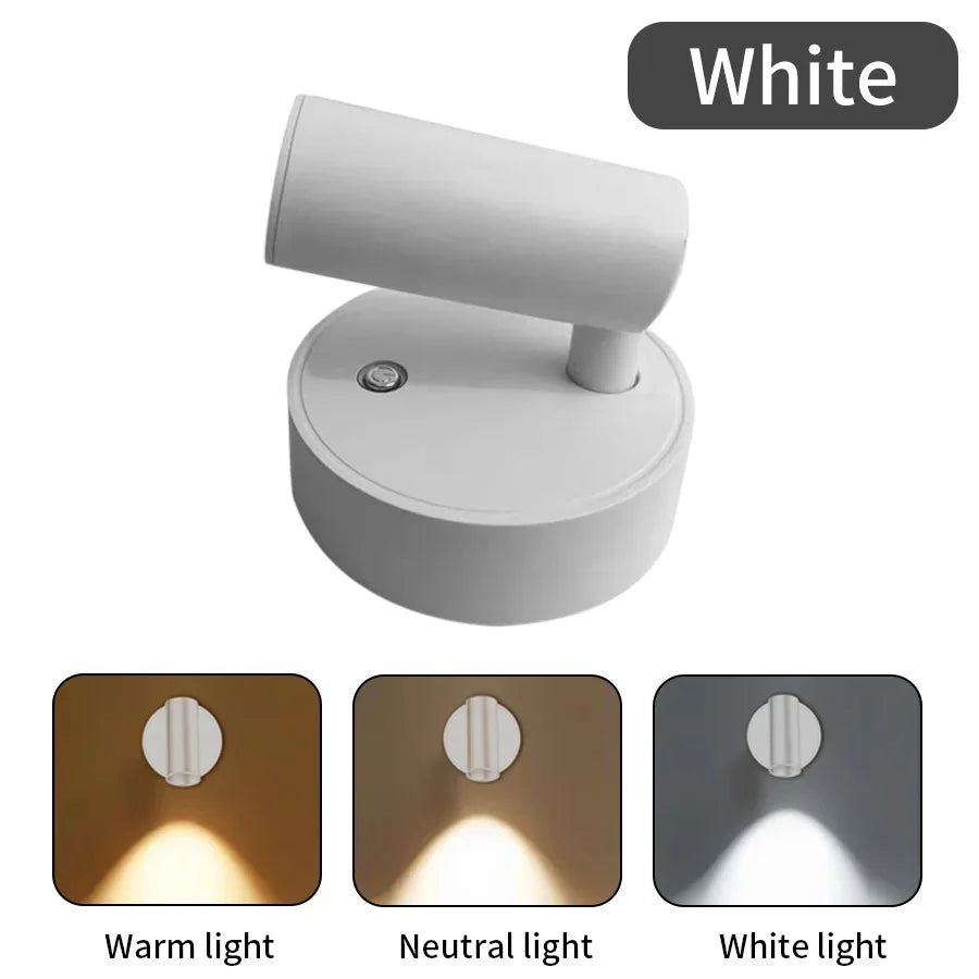 LED Light Magnetic Rechargeable Wall Light Spotlight Wireless No Punch Reading Light with Touch Switch Dimmable Bedside Lamp