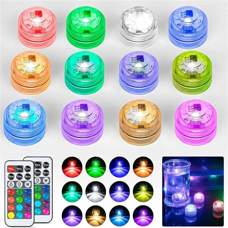 RGB Submersible Lights Remote Control Underwater Led Light Battery Operated Night Lamp For Halloween Vase Wedding Party Decor