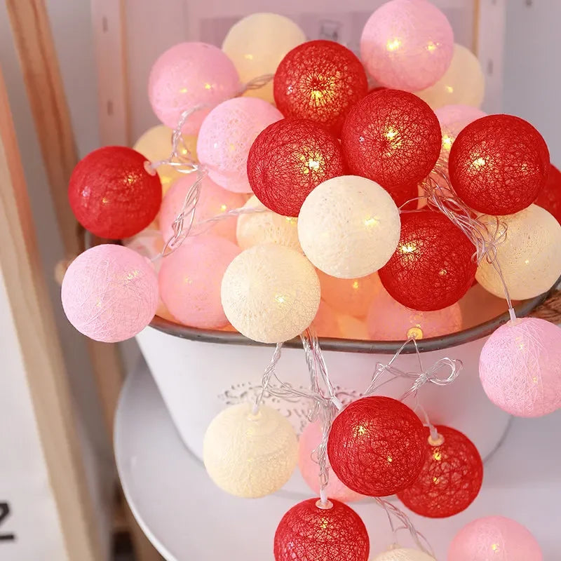 20LED Cotton Balls String Lights Garland Fairy Street Lights Christmas Decorations for Home Outdoor Wedding Garden Patio Lights