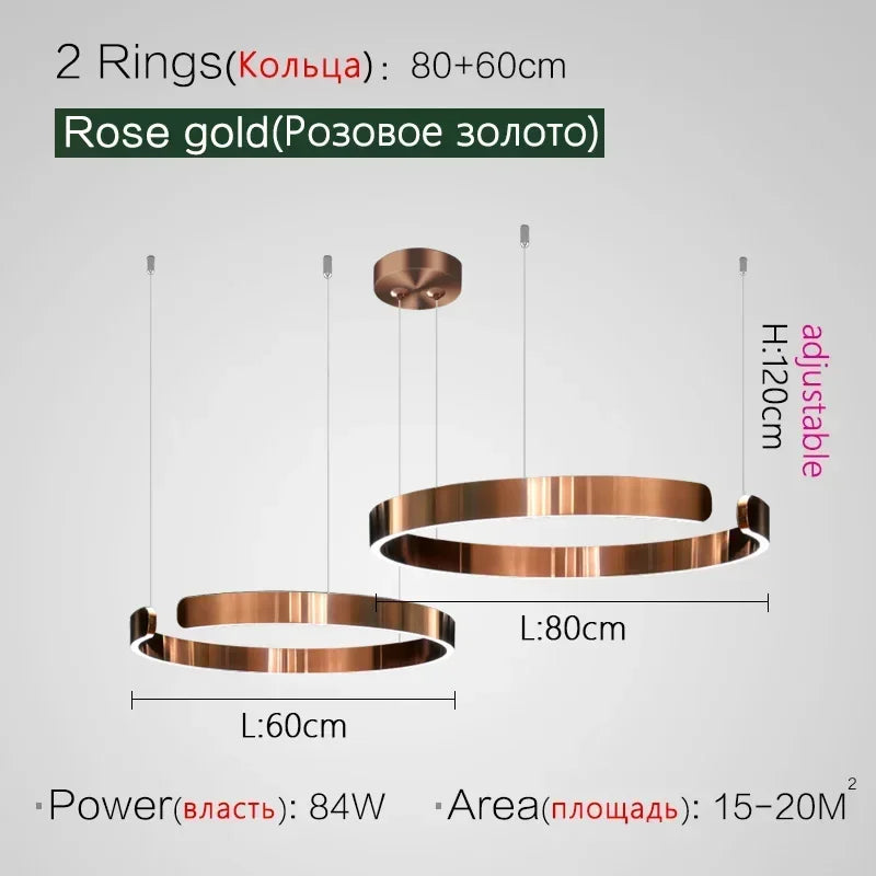 Modern Art Circle Rings Ceiling Chandeliers Hanging Pendant Led Lighting for Living Room Staircase Hotel Decor Suspension Lustre
