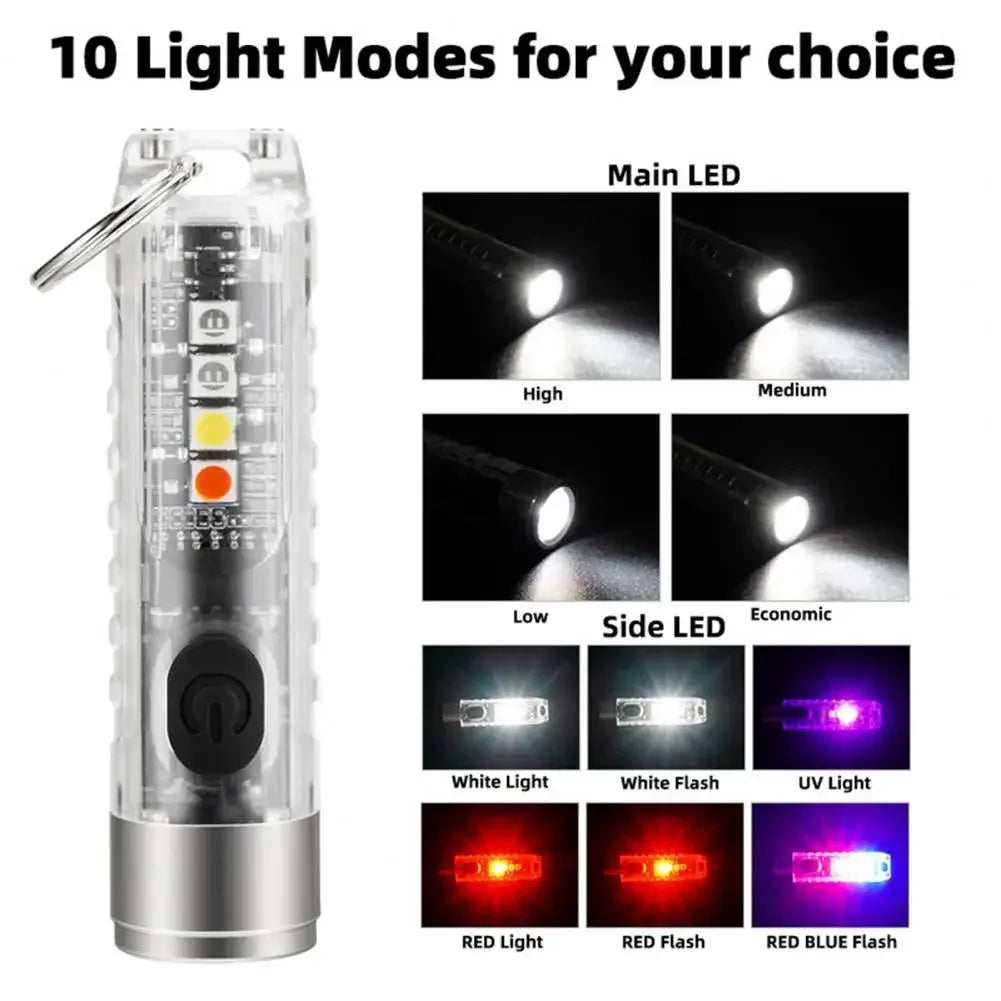 Mini Keychain Flashlight Type-C Fast Charging IP65 Waterproof Torch Lamp With Magnet Multifunction Warning Camping Flashlight