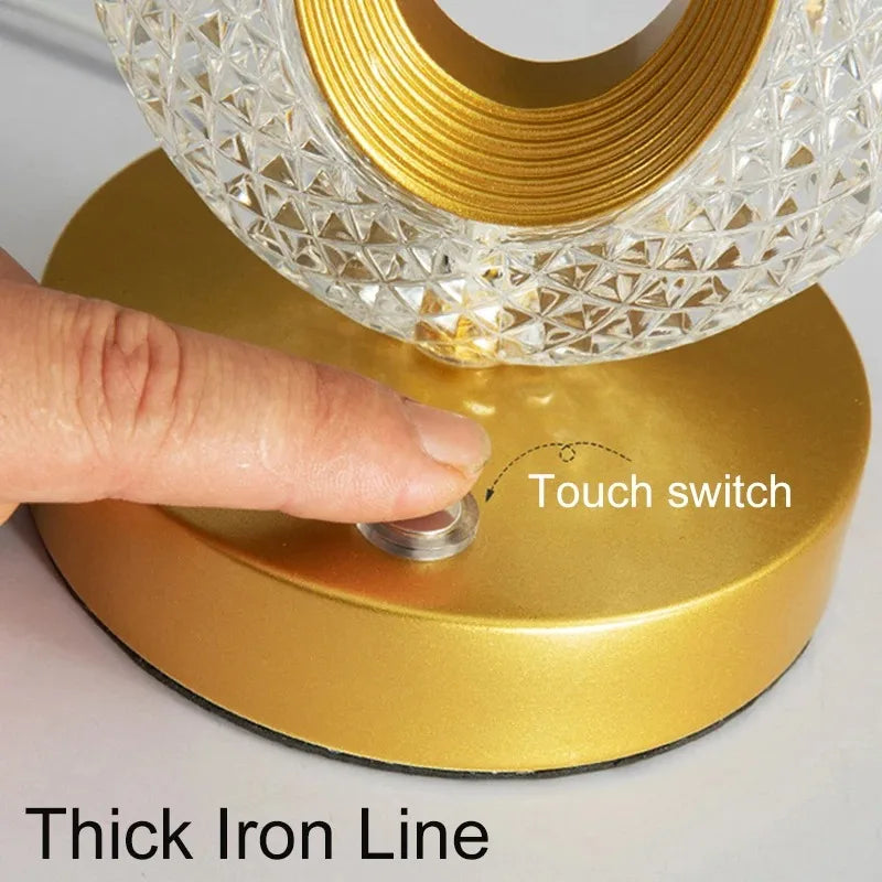 Modern Luxury Oval USB Rechargeable Crystal Table Lamp Living Room Bedroom Bedside Creative Decoration Atmosphere Night Light