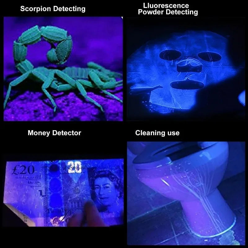 UV Flashlight LED Ultraviolet Torch Zoomable Mini Ultra Violet Lights 395/365nm Inspection Lamp Pet Urine Stain Detector Tools