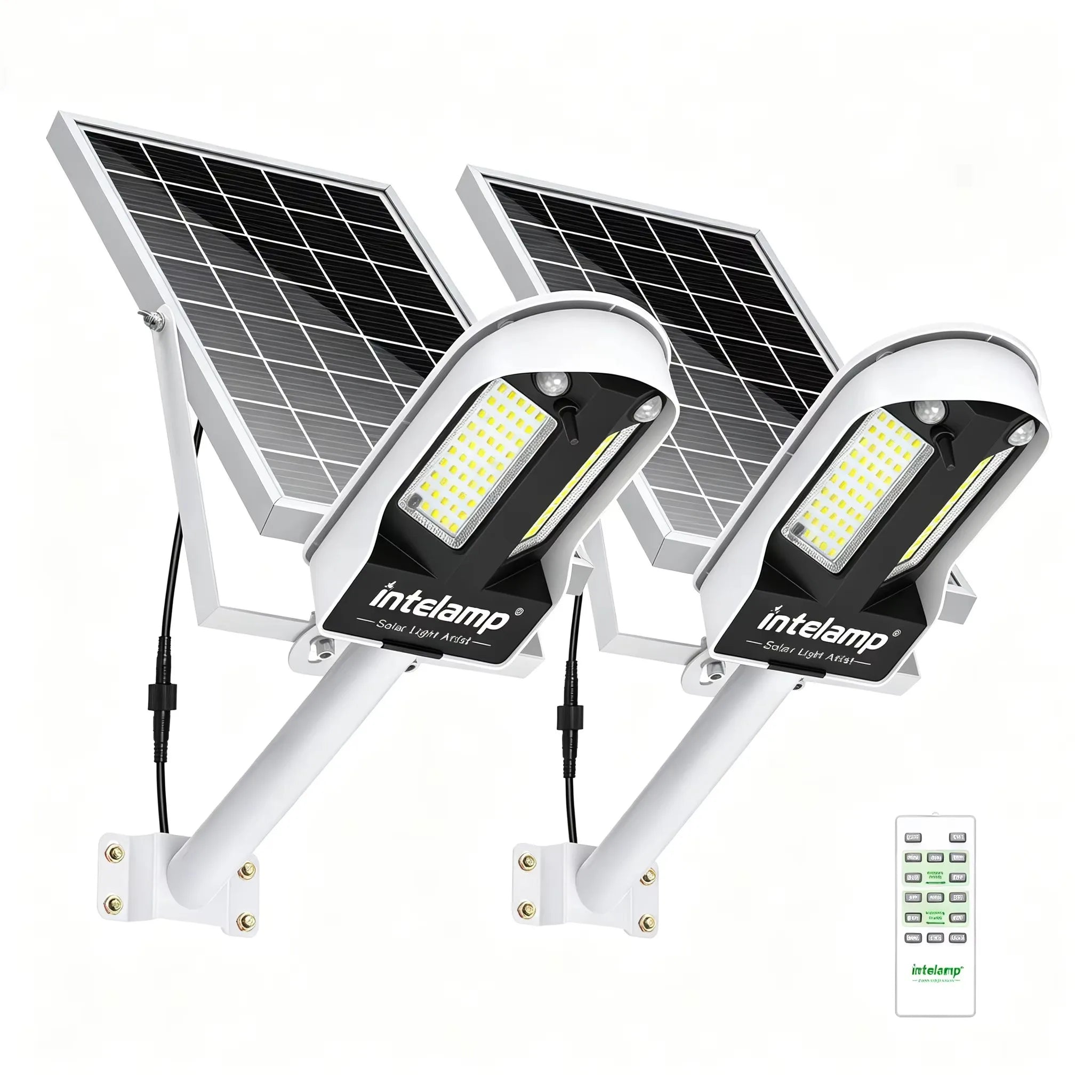 Intelamp High Spec High Performance Outdoor Solar Street Lights 12500Mah with Super Large Solar Panel Two Motion Sensors Security Flood Light Streetlight for Driveways Parking Lot Path Walkway