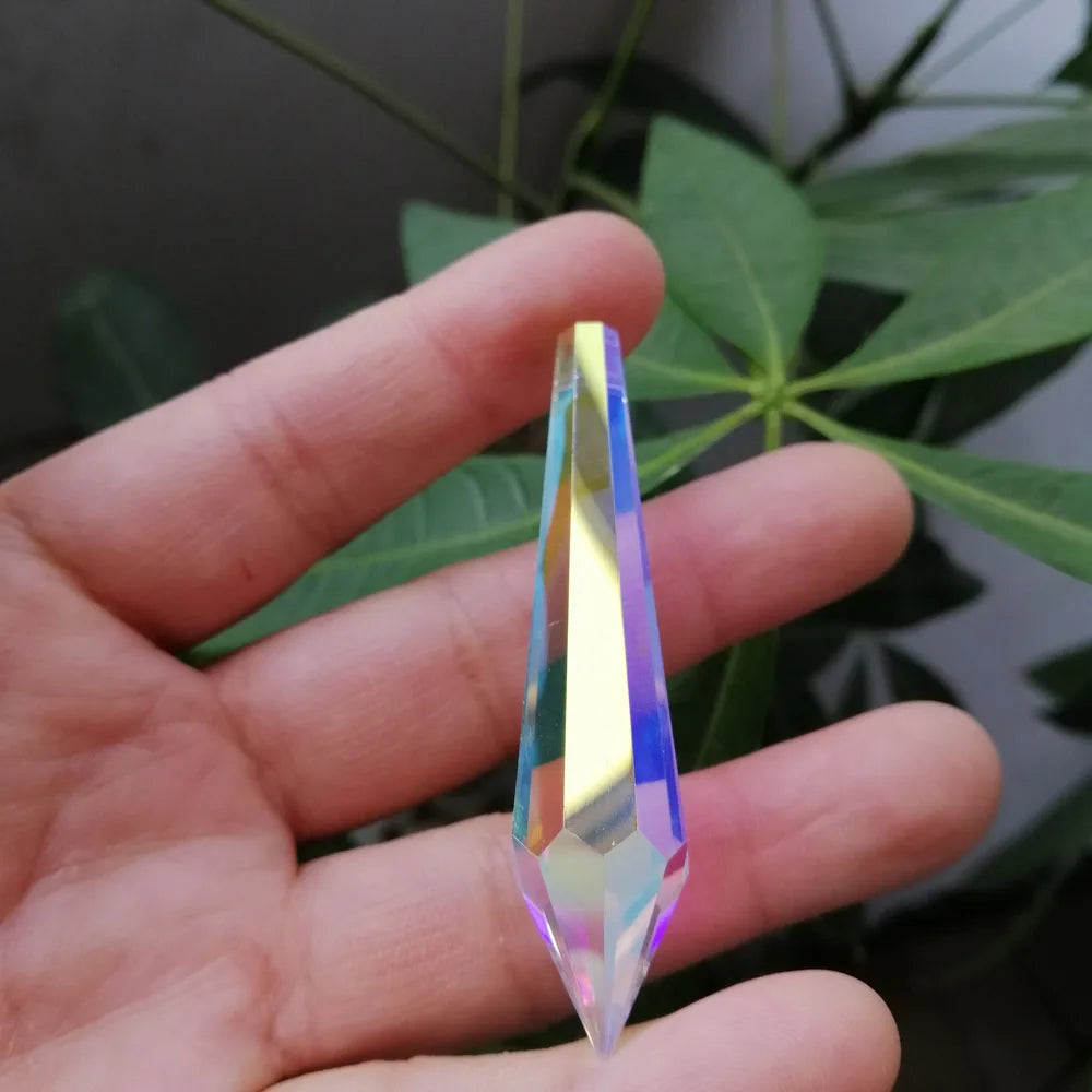 Camal 5pcs 63mm/2.5inch Rainbow AB Color Crystal Icicle Drop Prisms Pendants Part SunCatcher Lamp Lighting Home DIY Decoration
