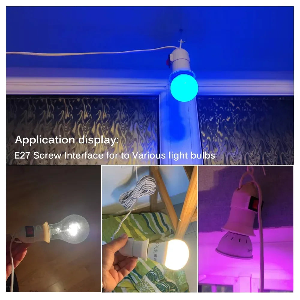 360°Rotatable Flexible E27 Lamp Base With ON/OFF Switch EU Wall Plug‑in Socket Light Holder For Bedroom Night Light