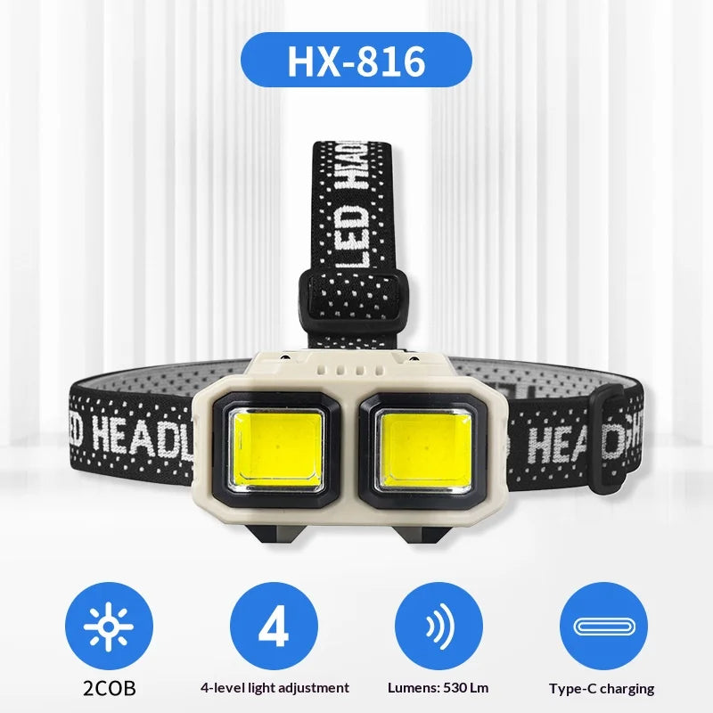 Powerful LED Headlamp Induction Rechargeable Head Flashlight Safety Lighting Head Torch for Outdoor Camping Cycling Fishing