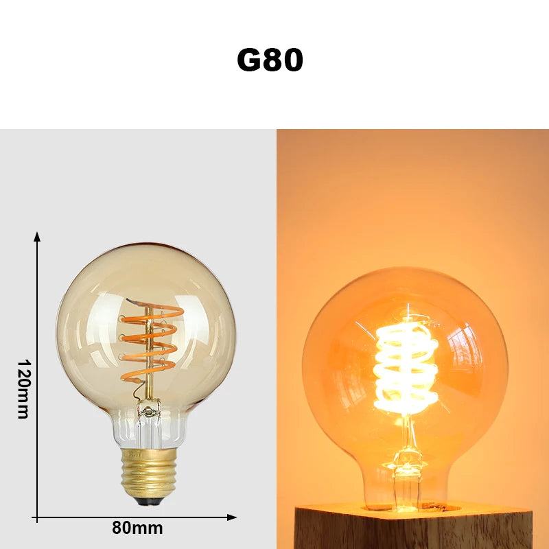 E27 LED Filament Light Bulb 220V 4W A60 ST64 T45 T185 G80 G95 G125 Retro Vintage Ampoules LED Edison Lamp Spiral Bulb For Home