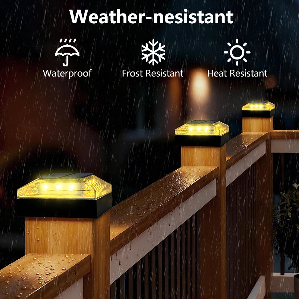 1/4PCS Solar Post Cap Lights Outdoor IP65 Waterproof 3 Color Modes Fence Topper Light For 4x4 Vinyl Wood Post Lighting