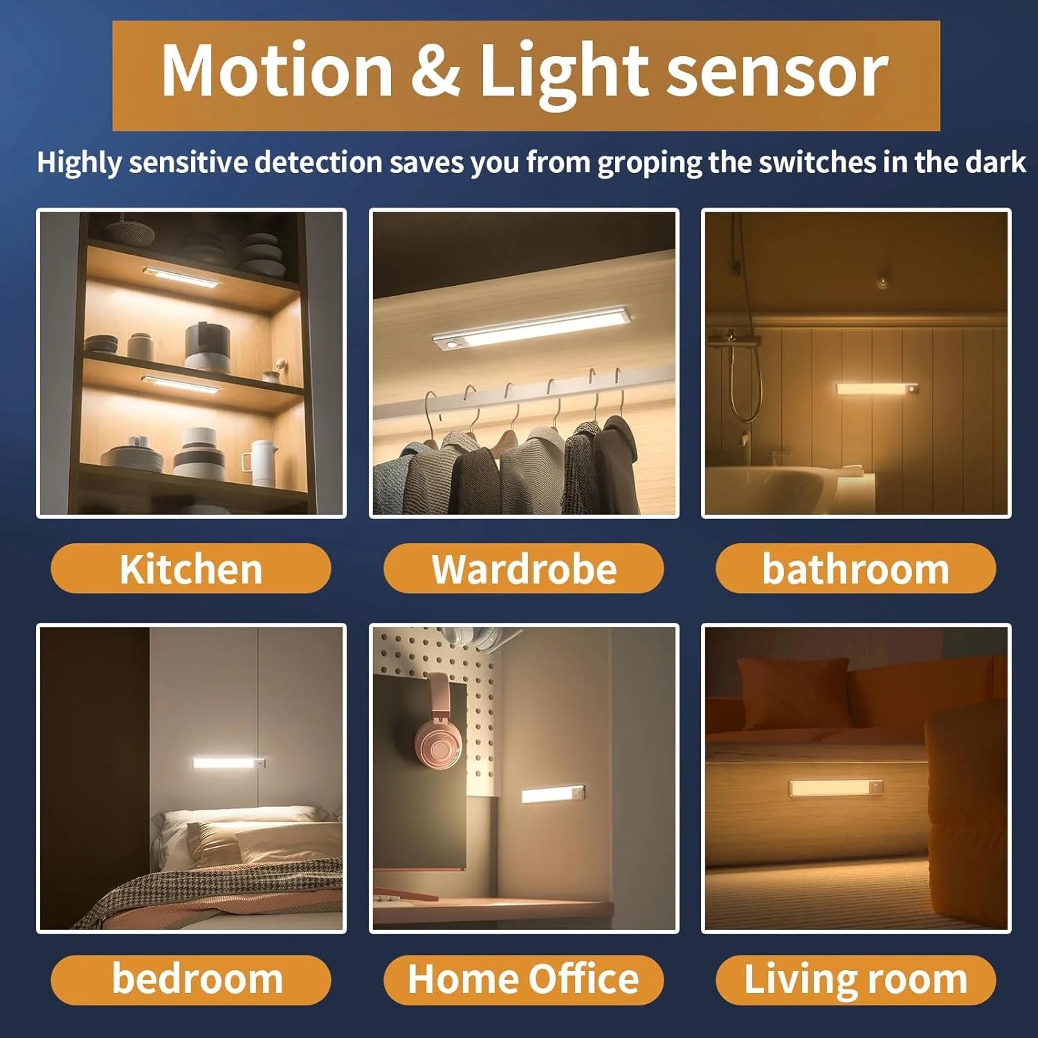 Wireless USB-C Rechargeable Under Counter Lights 3 Color Temperatures & Adjustable Brightness 76 LED Operated Motion Sensor Light Indoor  Magnetic Mount for Kitchen 1500Mah USB Rech 9.6inch Under Cabinet Lights Under Cabinet