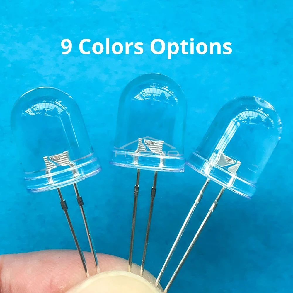 250Pcs 10mm Round Top Ultra Bright Emitting Diode LED White Red Green Blue Yellow UV Pink Orange Light Diodes Lamp Bulb Mini Led