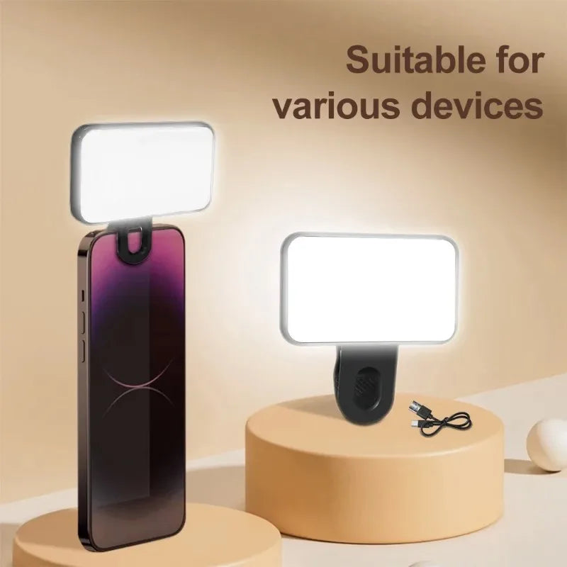 Portable Mini Selfie Fill Light Rechargeable 3 Modes Adjustable Brightness Clip On For Phone Laptop Tablet Meeting Make Up