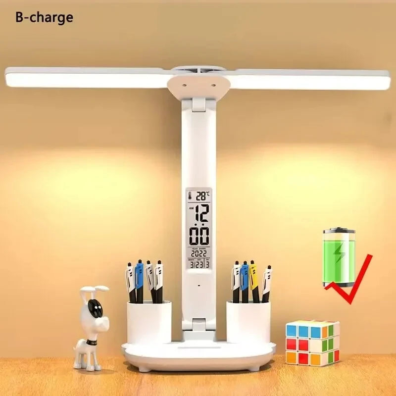 LED Rechargeable Table Lamp for Study, Desk Lamp Reading Light Led Table Light with Fan, Led Clock Dispaly Reading Lamp