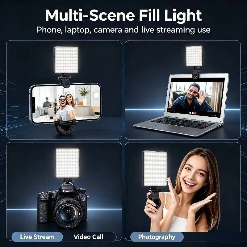 1pc Rechargeable LED Selfie Light,3 Modes Dimmable Light,Clip-On for Phone/ Laptop/ PC,Makeup,Video,touch Up Makeup