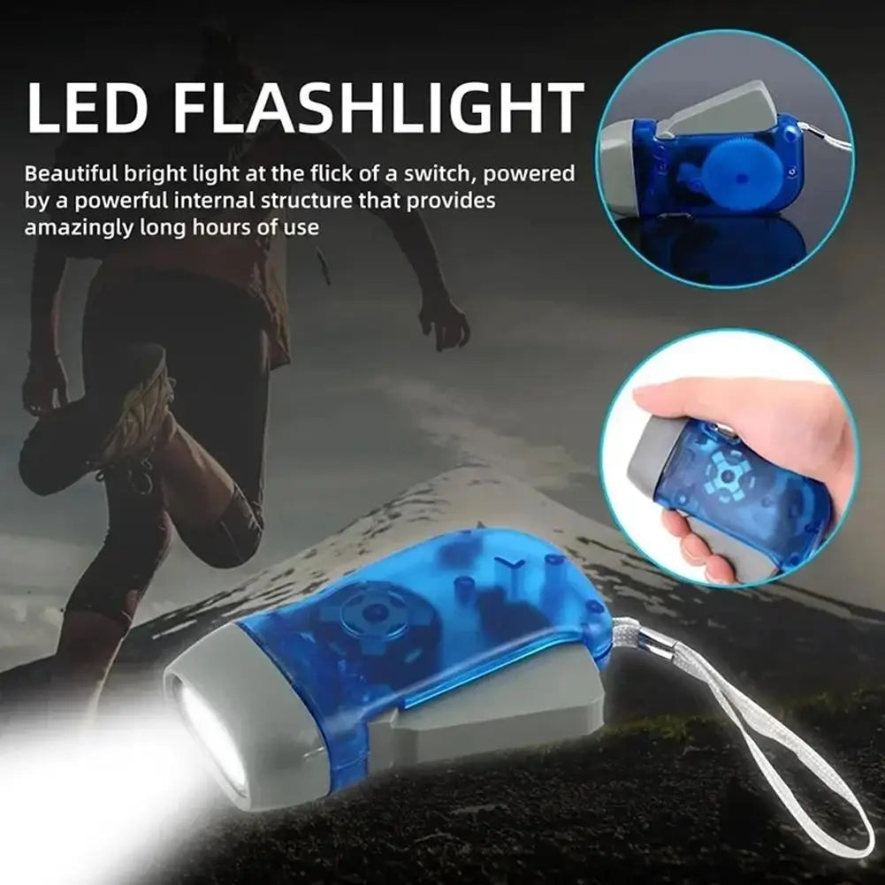LED Hand Pressing Dynamo Crank Power Wind Up Flashlight Emergency LED Flashlight Flashlight Power Bank Outdoor Home Supplies