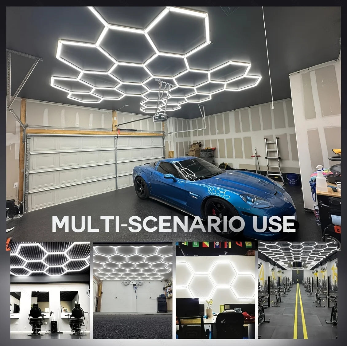 Hexagon Garage Lights DIY Hexagon Led Light 6500K Ultra Bright Honeycomb Hex Lights Easy Install Durable Design for Garage Shop Basement Barber Homegym