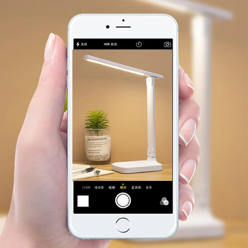 6000mAh LED Table Lamp USB Chargeable/Plug in Stepless Dimmable Desk Lamp Touch Foldable Eye Protection Reading Night Light