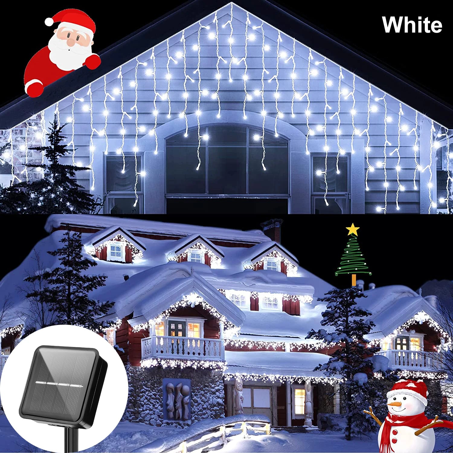 3.5M/7.5M Solar Curtain Icicle Light Outdoor Eaves Decor String Lights Garden Party Yard Christmas Decoration Holiday Garlands