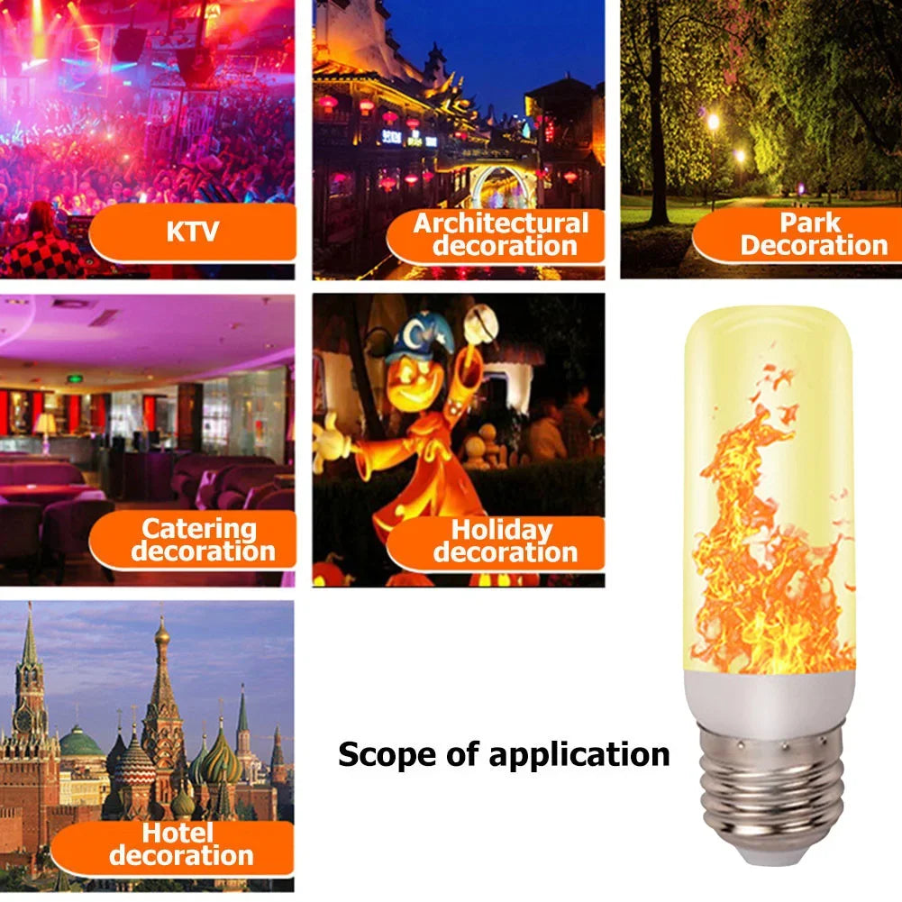 LED Flicker Flame Light Bulb Simulated Burning Fire Effect E27E26 Lamp Xmas Party Decorations Flickering Outdoor Four mode Light