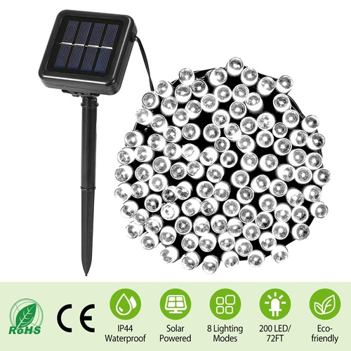 Kocaso 22M Solar String Lights, 200 Leds, 8 Modes, Waterproof White Fairy Lights For Decor