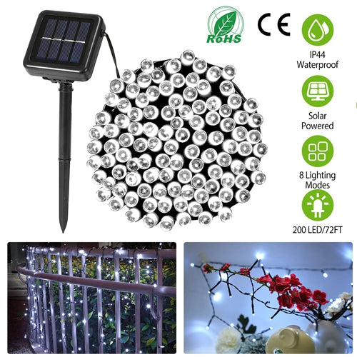 Kocaso 22M Solar String Lights, 200 Leds, 8 Modes, Waterproof White Fairy Lights For Decor