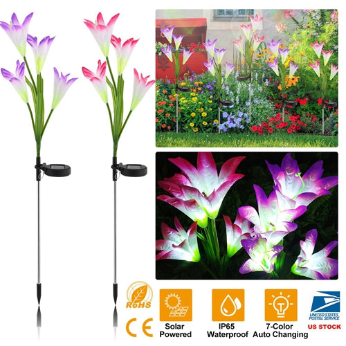 Solark 2Pcs Purple Solar Garden Lights - Iron Flower Design For Outdoor Decor