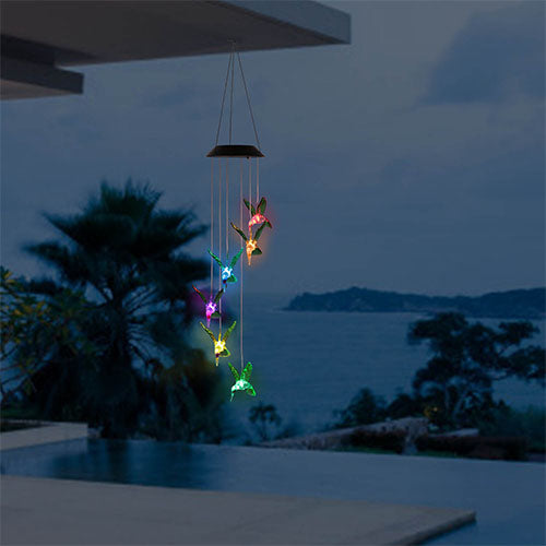 Solarek Hummingbird Wind Chime With 6 Leds, Color-Changing, Waterproof For Home & Garden, Black
