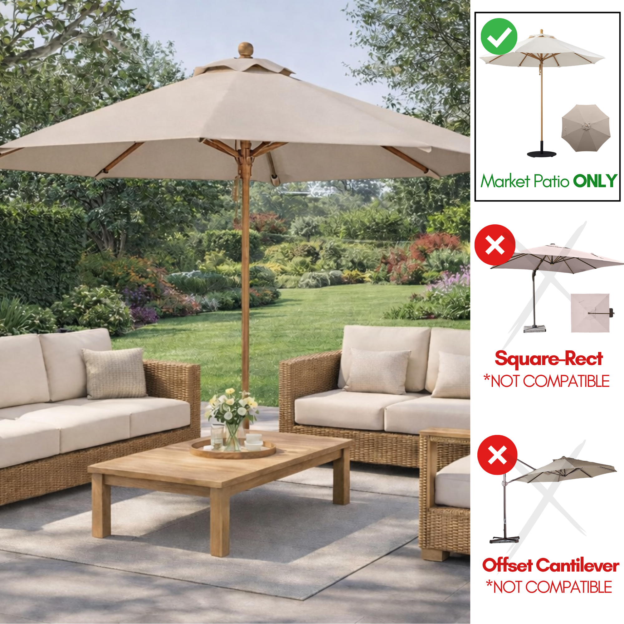 11ft Market Patio Umbrella 8 Rib Replacement Canopy Taupe
