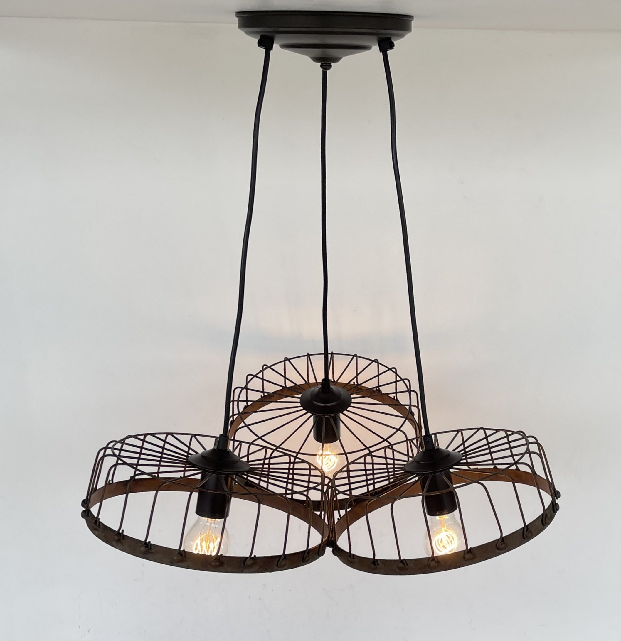 Rustic Industrial Wagon Wheel CHANDELIER TRIO Light