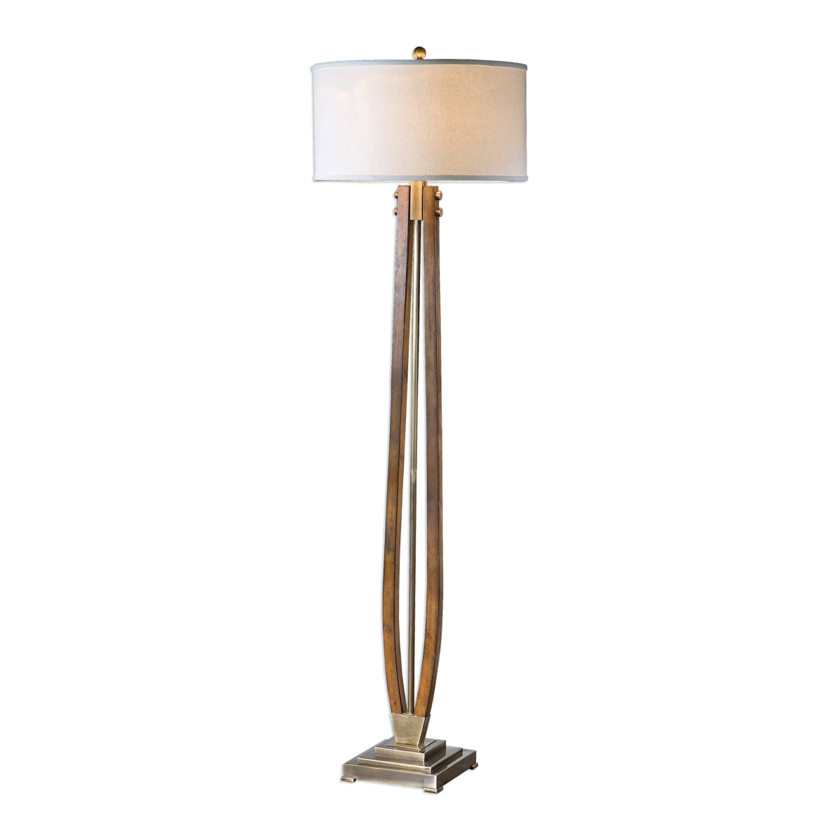 Uttermost 1 Light Floor Lamp Wood Burnished Honey Stain/Brushed Coffee Bronze 19inD x 19inW x 66inH Model 28105
