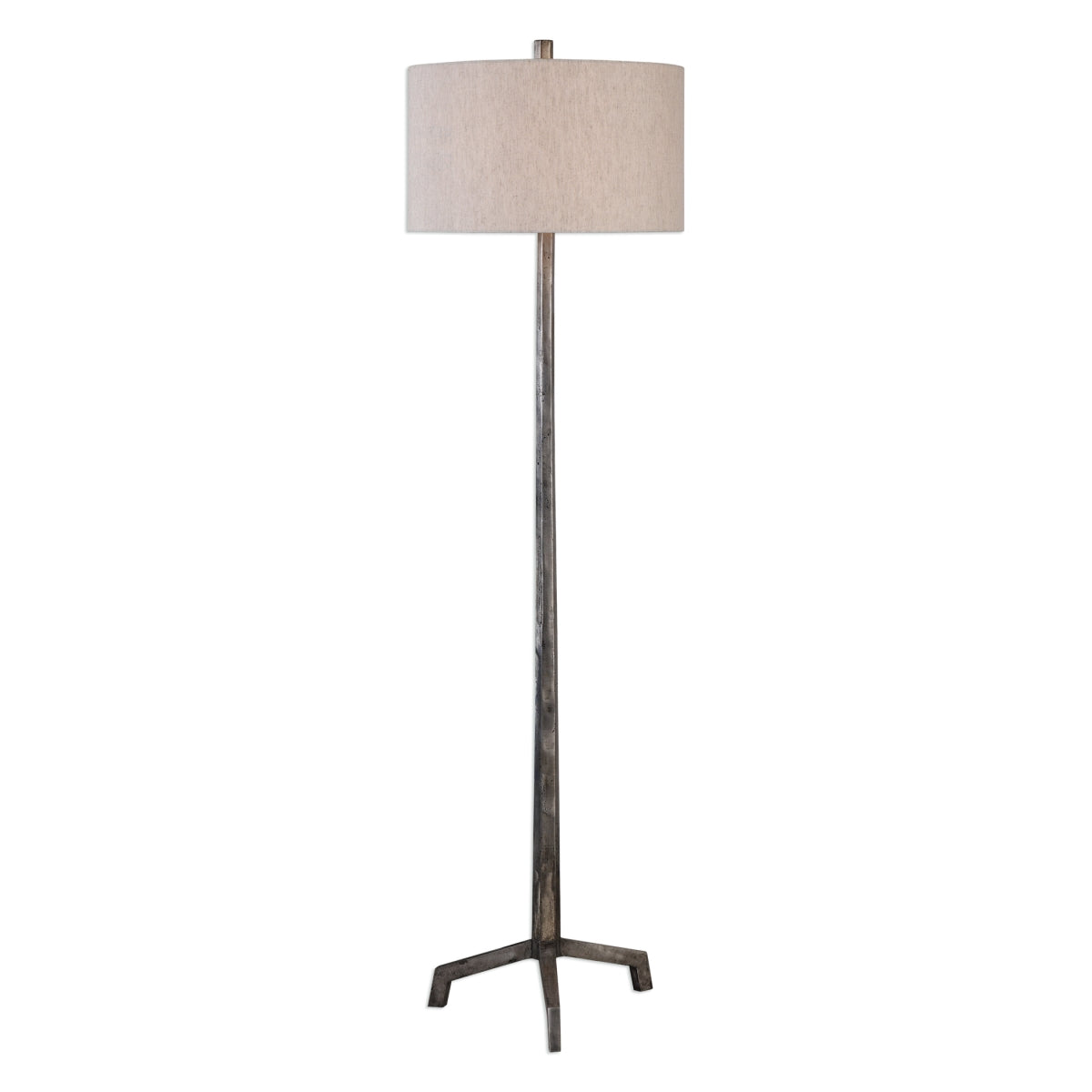 Uttermost Ivor Floor Lamp, 1 Light, Cast Iron, Raw Steel/Burnished Distress, 17inD x 17inW x 62.25inH, Model 28118