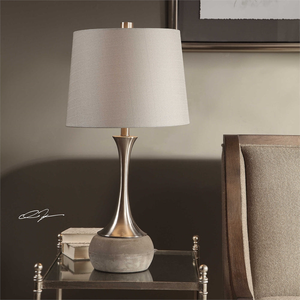 Uttermost Niah Table Lamp - 1 Light, Brushed Nickel/Natural Concrete, 14inW x 27.75inH x 14inD, Model 27875-1