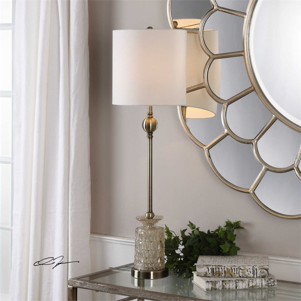 212 Main 29367-1 Flaviana Antique Brass Buffet Lamp - glass  Steel & Fabric