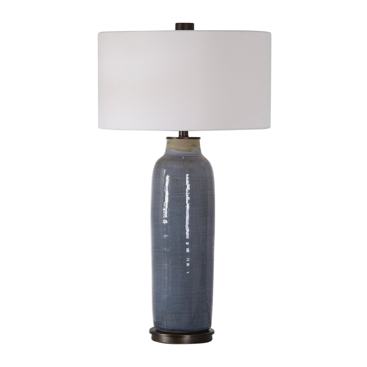 Uttermost Vicente Table Lamp - 1 Light, Ceramic, Distressed Slate Blue Glaze/Oil Rubbed Bronze, 18in W x 33.5in H x 18in D
